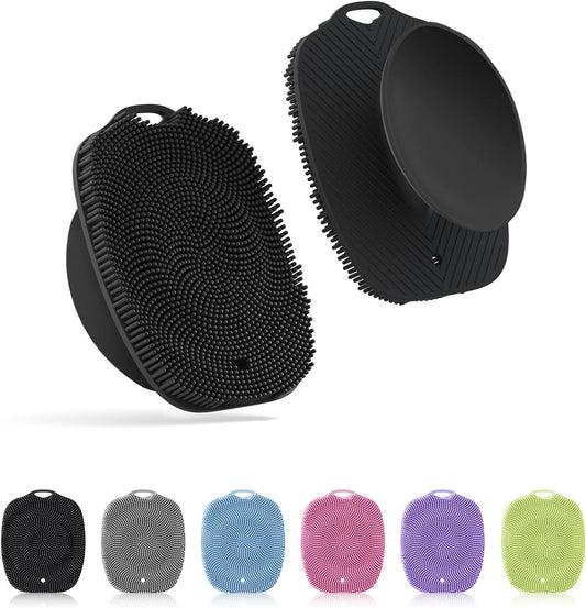 Soft Silicone Body Scrubber, Gentle like a Hand Exfoliating Your Skin and Build up Lather Easily, Back Large Suction Cup Easy to Store, Long-Lasting & Deep Clean (Black)