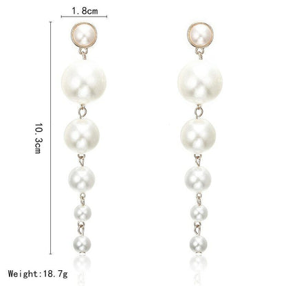 Trendy Elegant Big Simulated Pearl Long Wedding Party Statement Drop Earrings