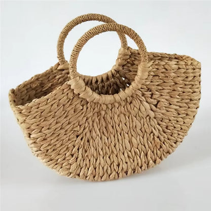 Women New Imitation Straw Handbags Woman Handmade Woven Basket Weave Handbag for Femme Ladies Simple All-Match Handbag