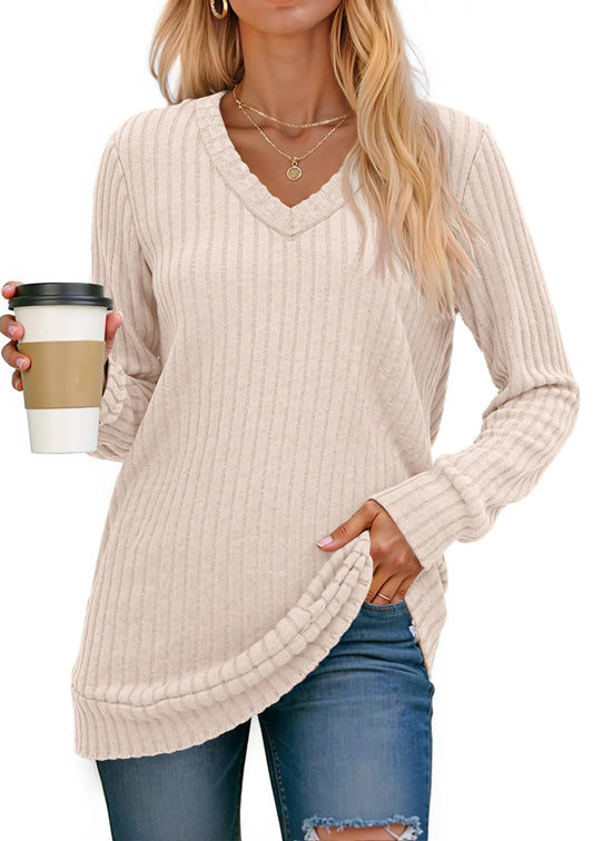 V Neck Long Sleeve Shirts for Women Dressy Casual Fall Tops Lightweight Tunic Pullover Fashion Clothes