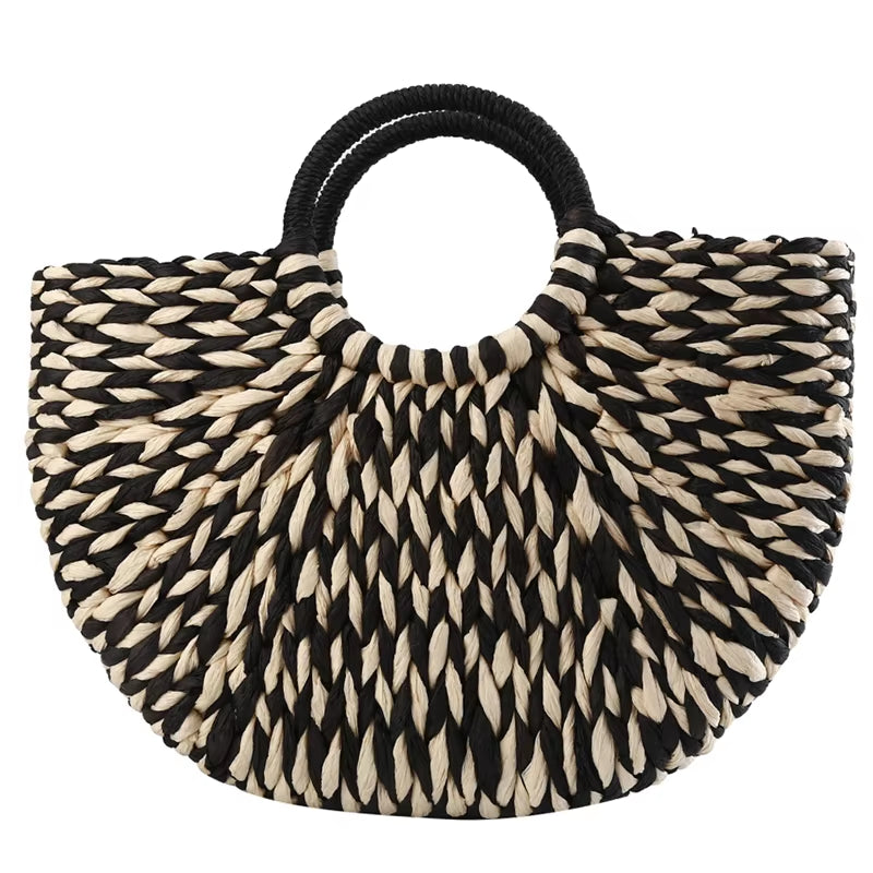 Women New Imitation Straw Handbags Woman Handmade Woven Basket Weave Handbag for Femme Ladies Simple All-Match Handbag